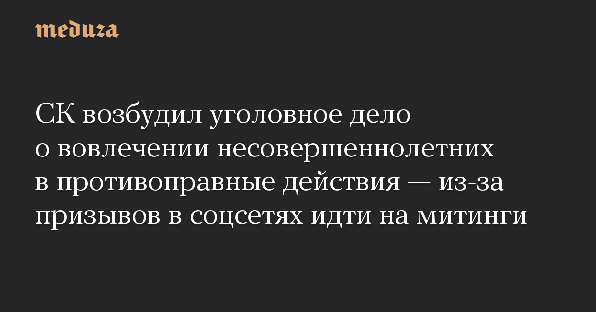 СК возбудил уголовное дело о вовлечении несовершеннолетних в противоправные действия  из-за призывов в соцсетях идти на митинги